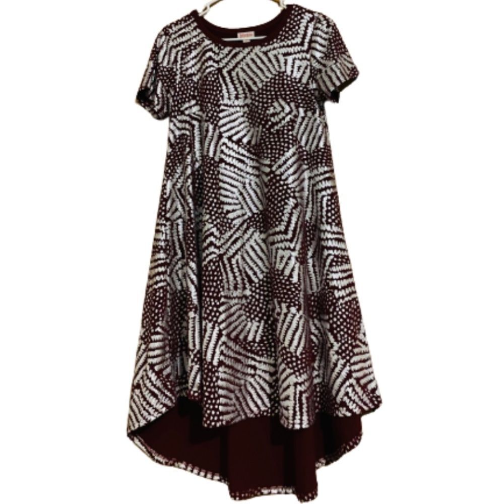 LULAROE WOMEN’s CARLY METALLIC ABSTRACT PRINT HI-LO SWING SHIFT DRESS Sz XS-S